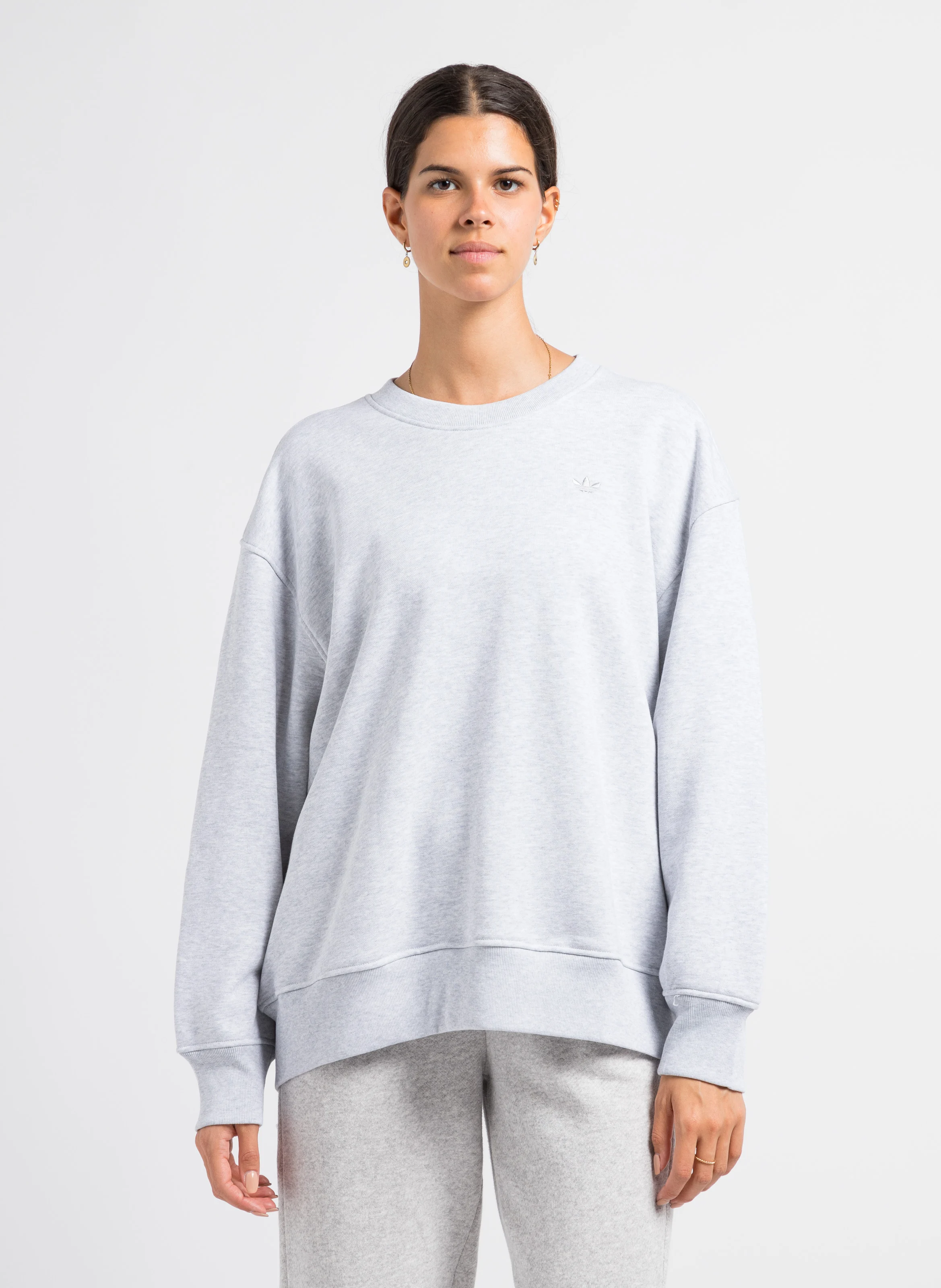 Sweat col rond brodé en coton| Gris