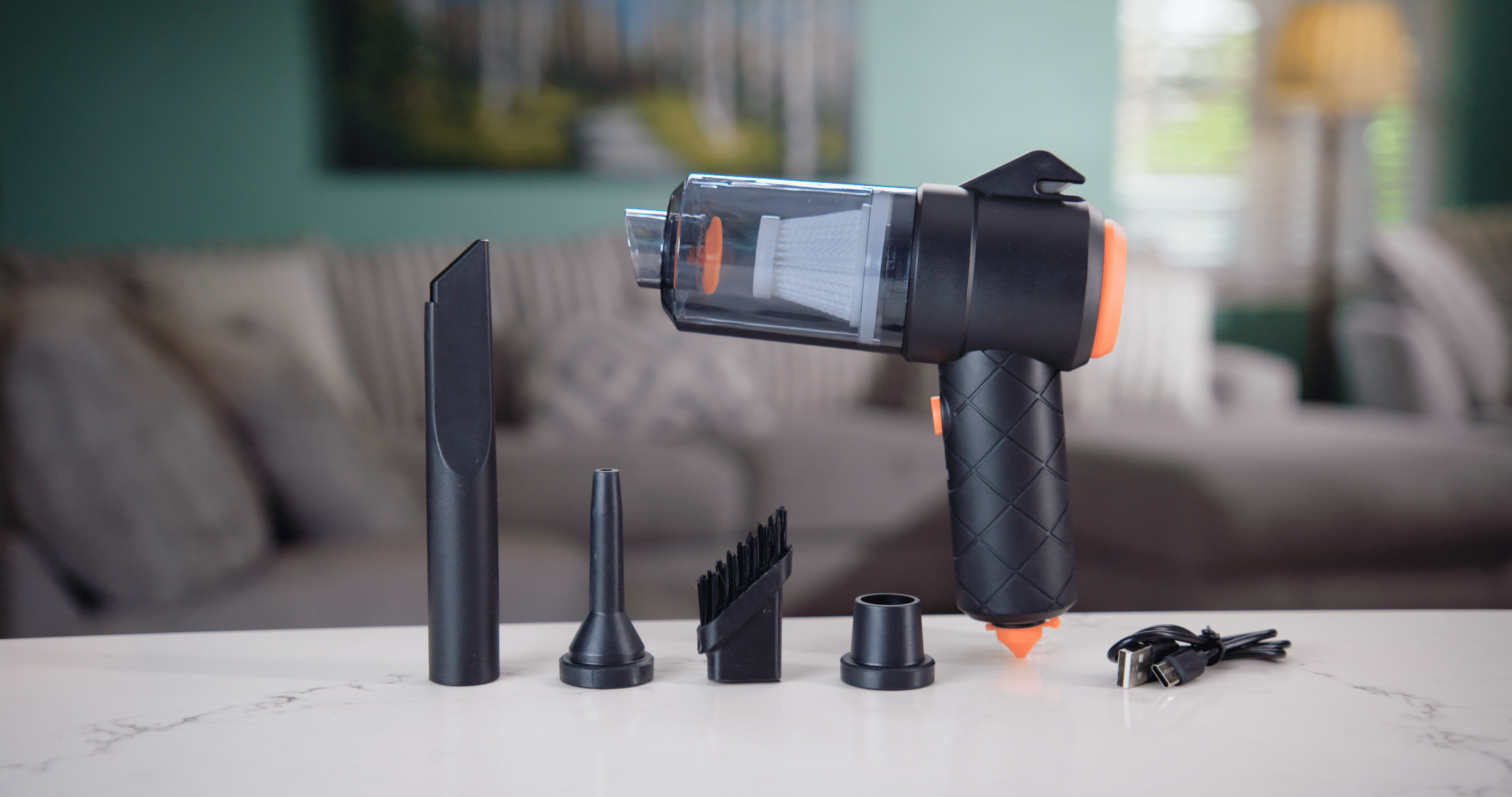 (45W) 2in1 Mini Vacuum Cleaner Kabelloser Hand Staubsauger Luftbläser inkl. Reinigungsaufsätze für Haushalt / Auto (VHGSLCIND0478) - Schwarz
