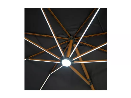Parasol déporté LED 3x4m rectangle en aluminium housse incluse- rotatif 360° - Bois / Anthracite - OPERA