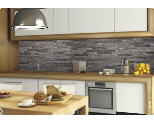 Keukenachterwand mySpotti Splash Black Bricks stenen muur 2200 x 600 mm SP-F1-1247
