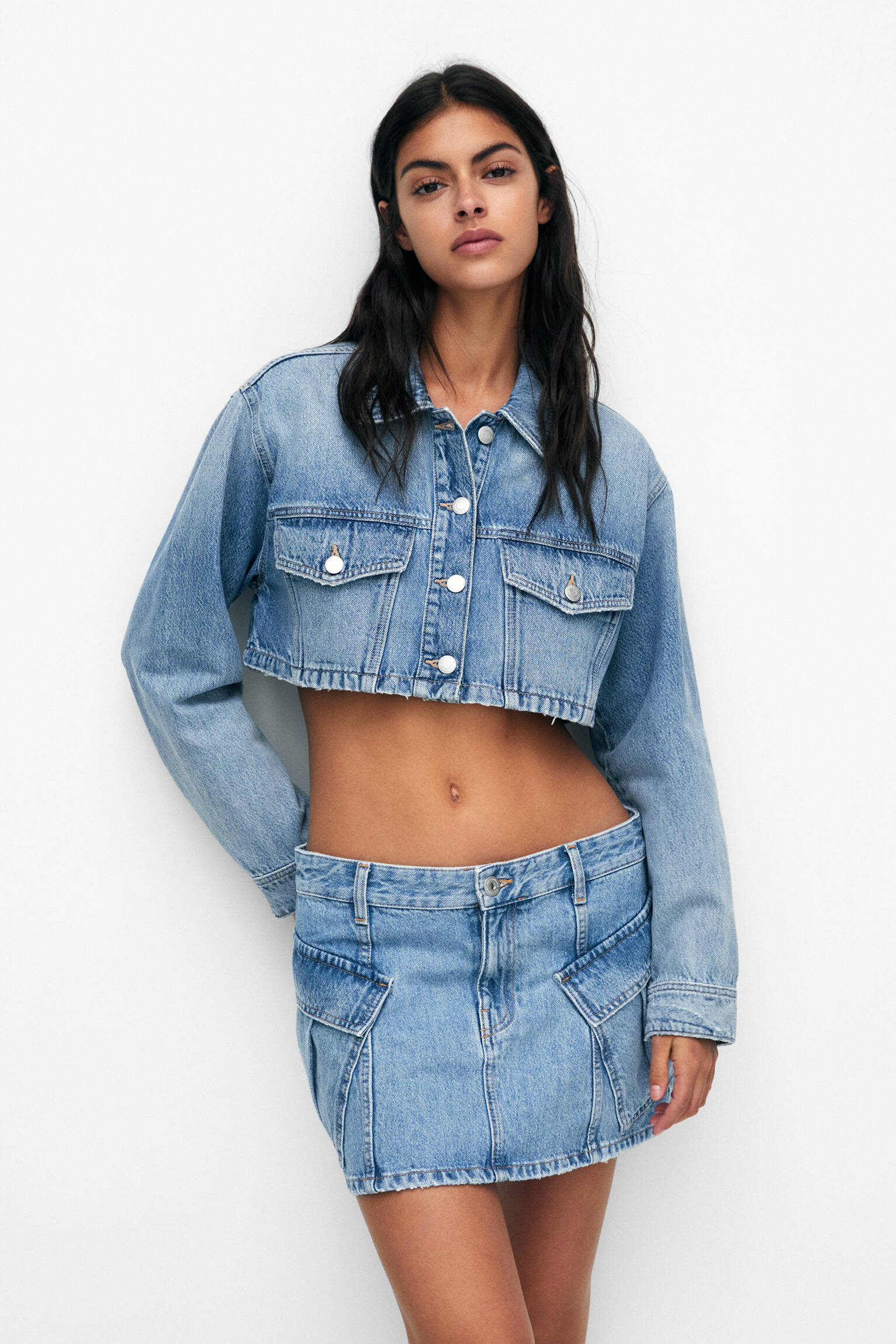 Minissaia cargo jeans - azul claro