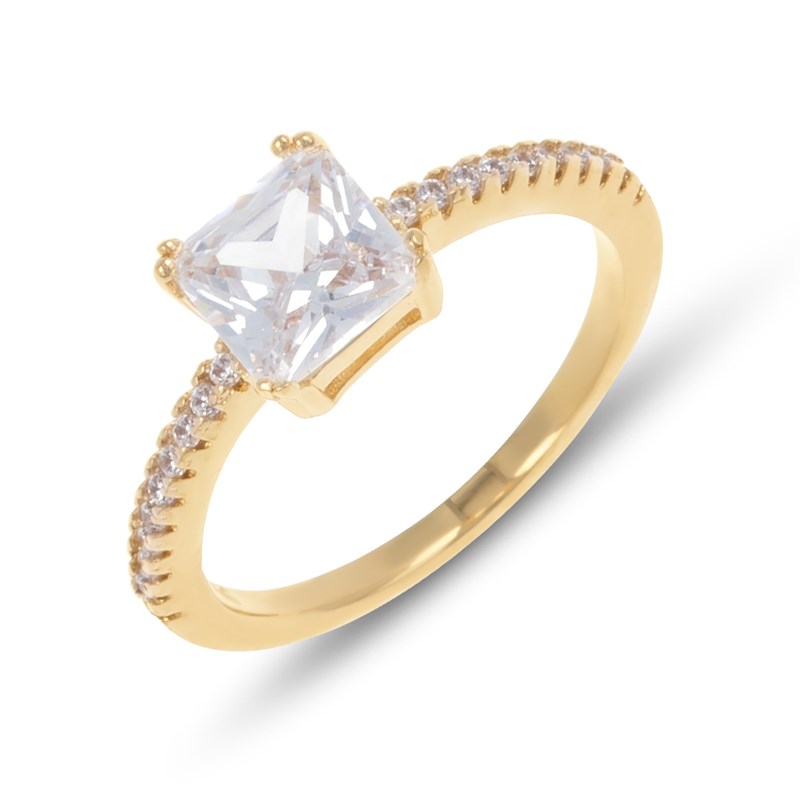 Bague plaqué or cubic zirconia centrale forme carrée épaulé cubic zirconia