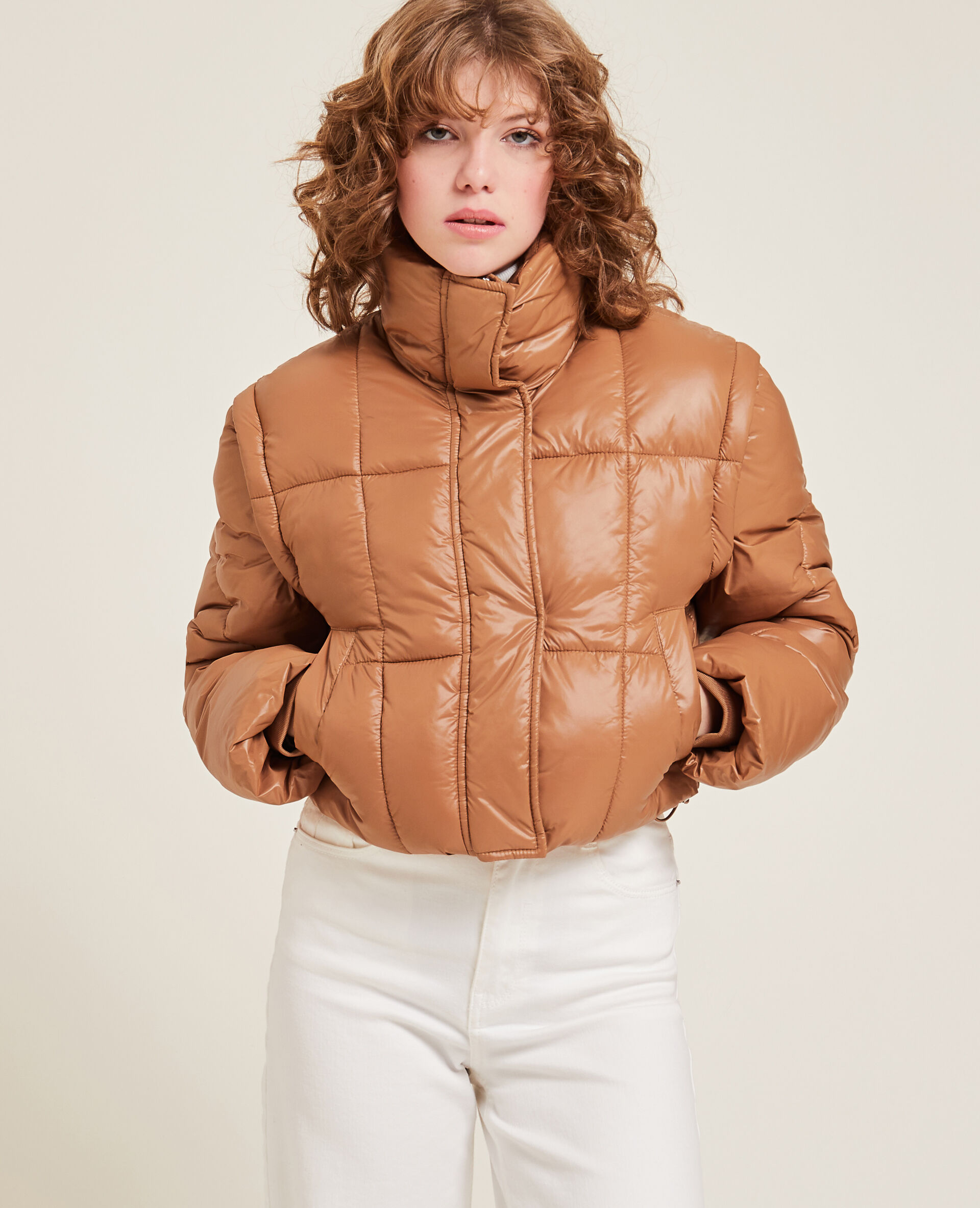 Doudoune courte manches amovibles - Marron
