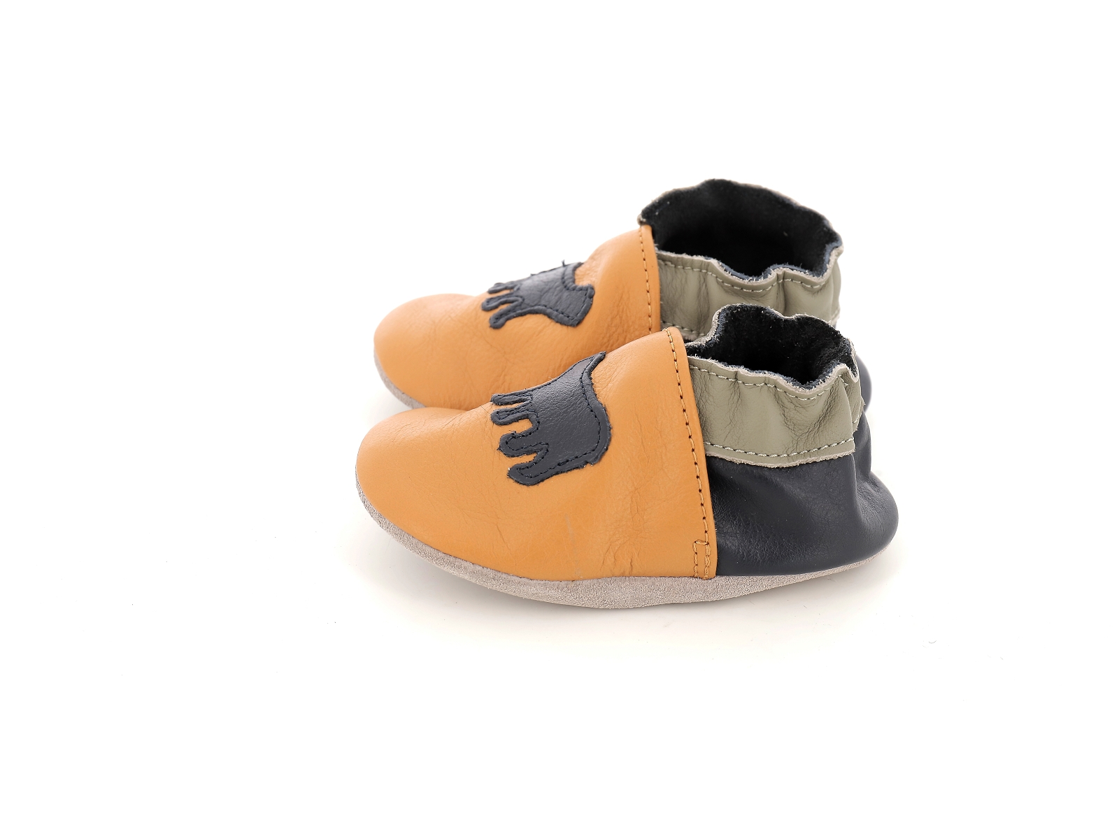 Robeez-ONLY BEAR Cuir Marron Bleu