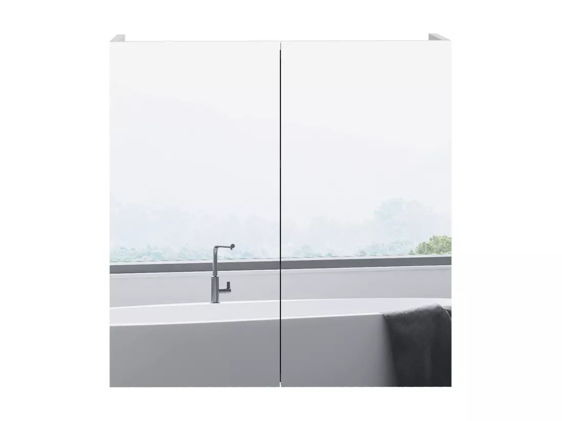 Armoire miroir de salle de bain armoire murale double portes et étagères dim. 60L x 15l x 60H cm MDF blanc
