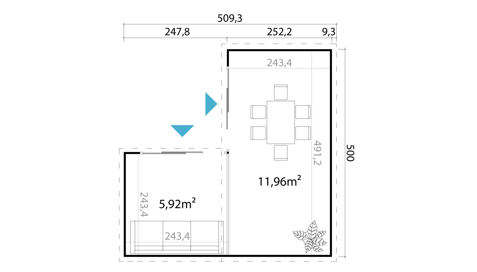 Gartenhaus DOMEO 6 - natur-anthrazit - Fichte massiv - 500x500 cm