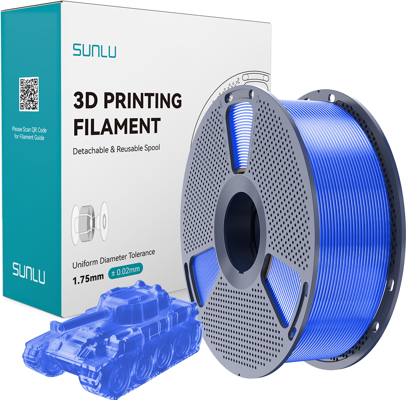 SUNLU  PLA Transparent Blue, 1,75 mm / 1000 g    Biologisch abbaubares PLA Material