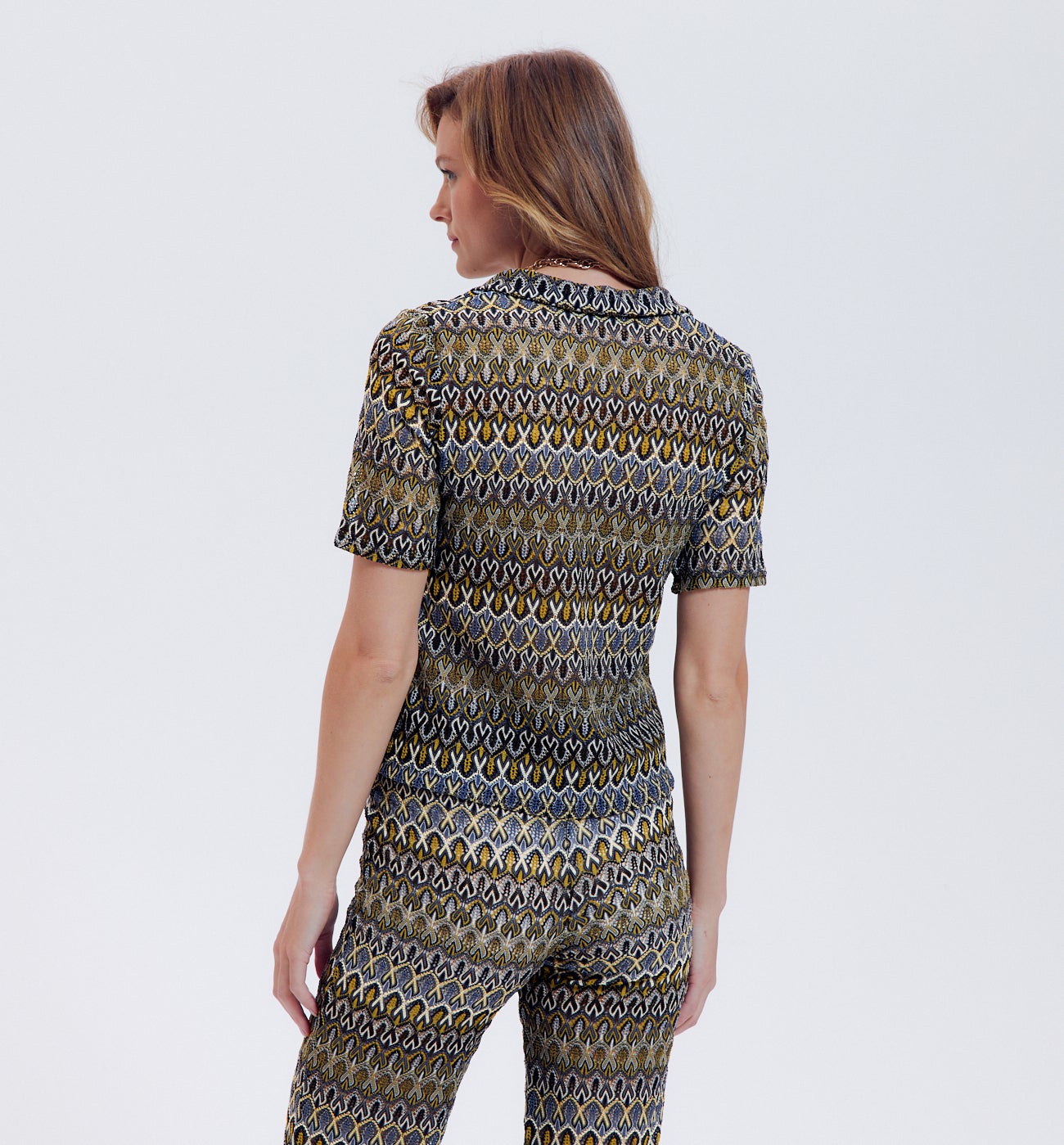 Polo en maille dentelle Femme - Imprimé multicolore