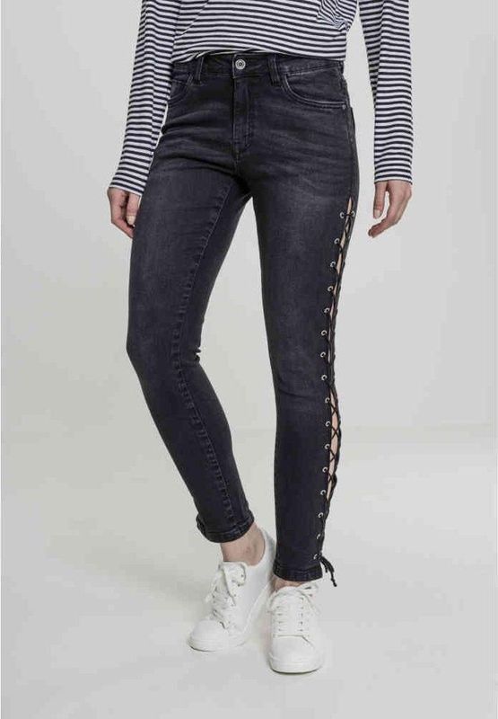 Urban Classics - Denim Lace Up Skinny Pants - Jeans - Zwart - Denim