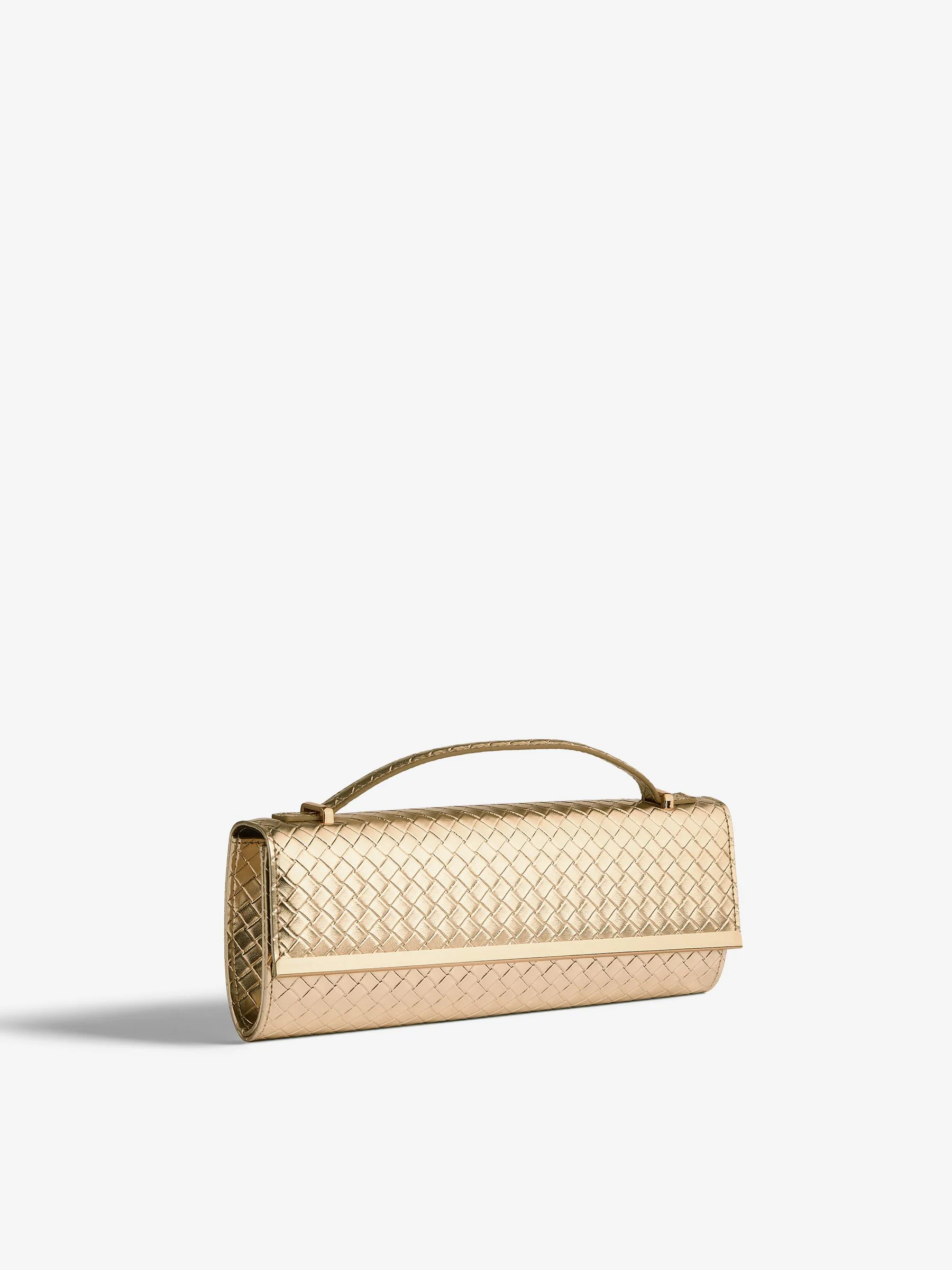 Goud - Friends Like These Top Handle Weave Clutch Bag