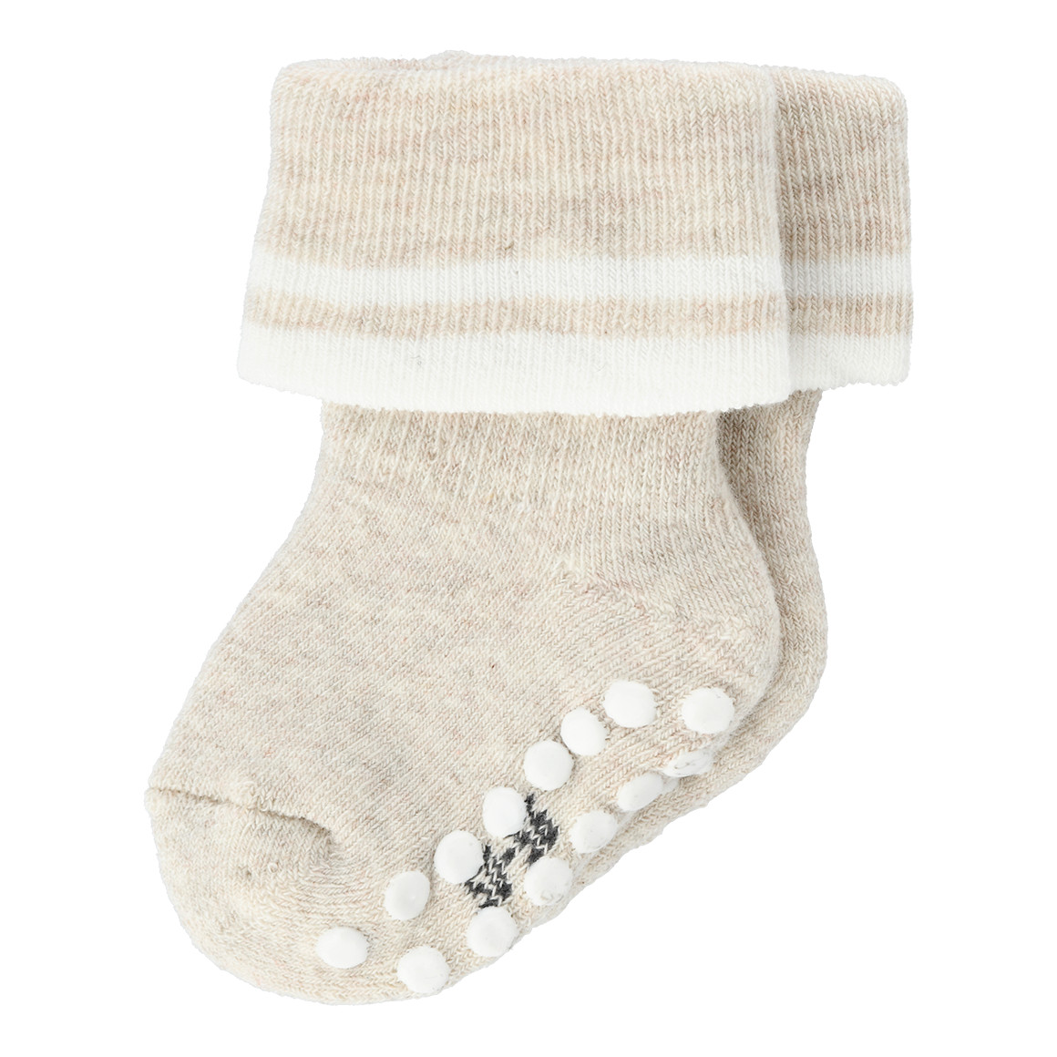Topomini 2 Paar Newborn Stoppersocken mit Umschlag weiss / beige