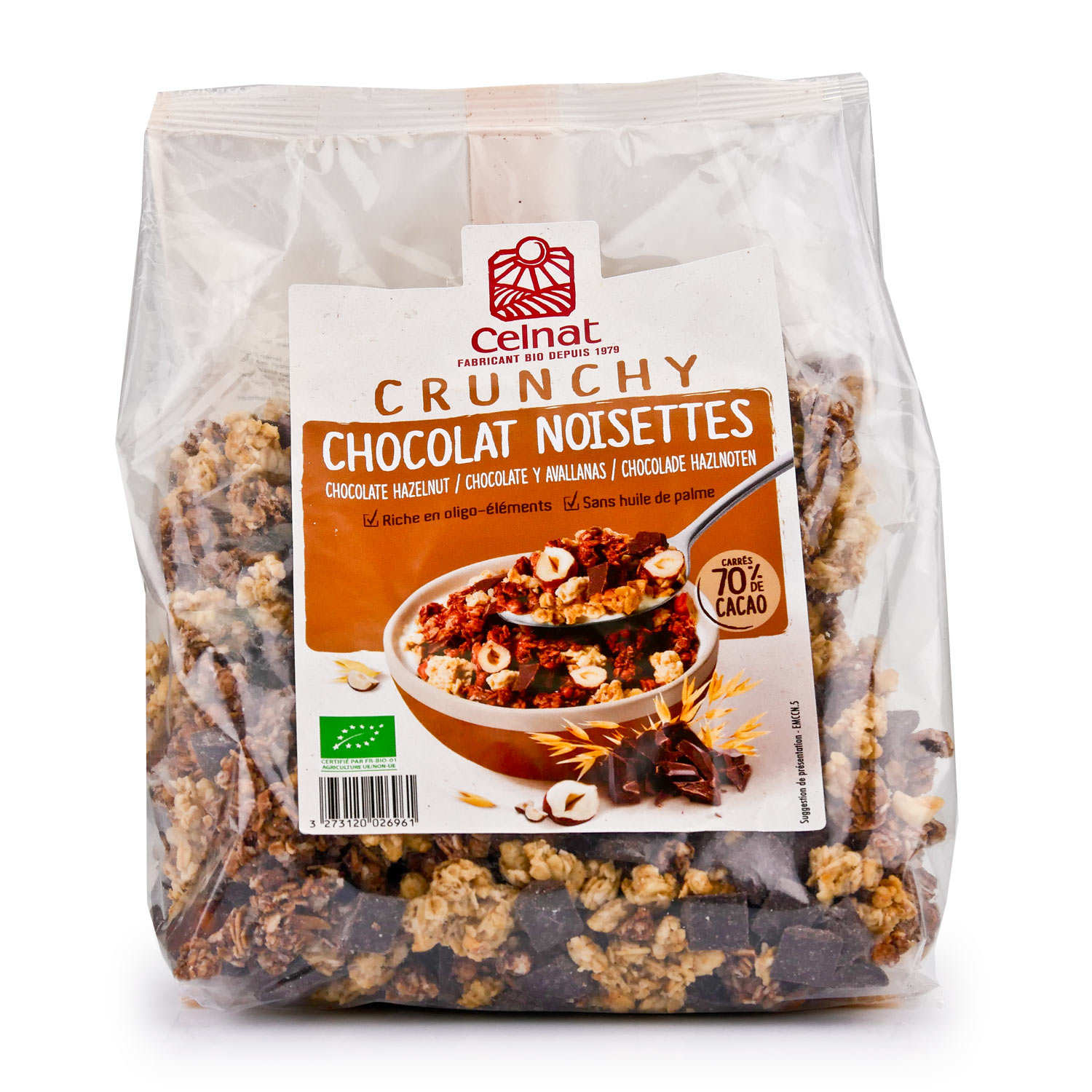 Crunchy au chocolat noir et à la noisette bio