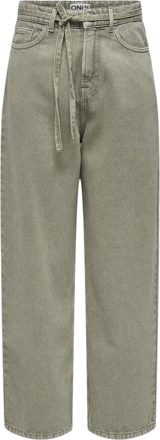 ONLY ONLBLEECKER MW BELT LOOSE LONG PANT Deep lichen green/washed