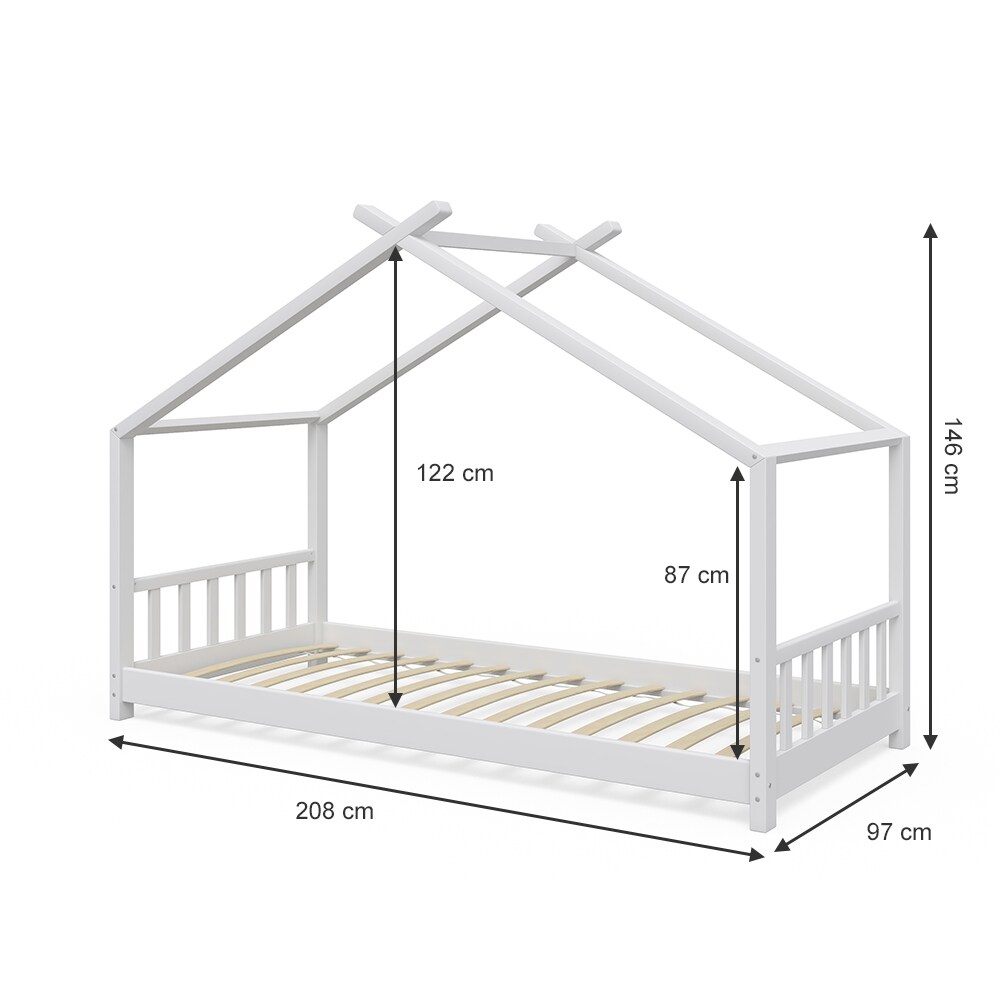VitaliSpa Design Kinderbett Hausbett Weiß Kinderhaus Holzbett Matratze 90x200