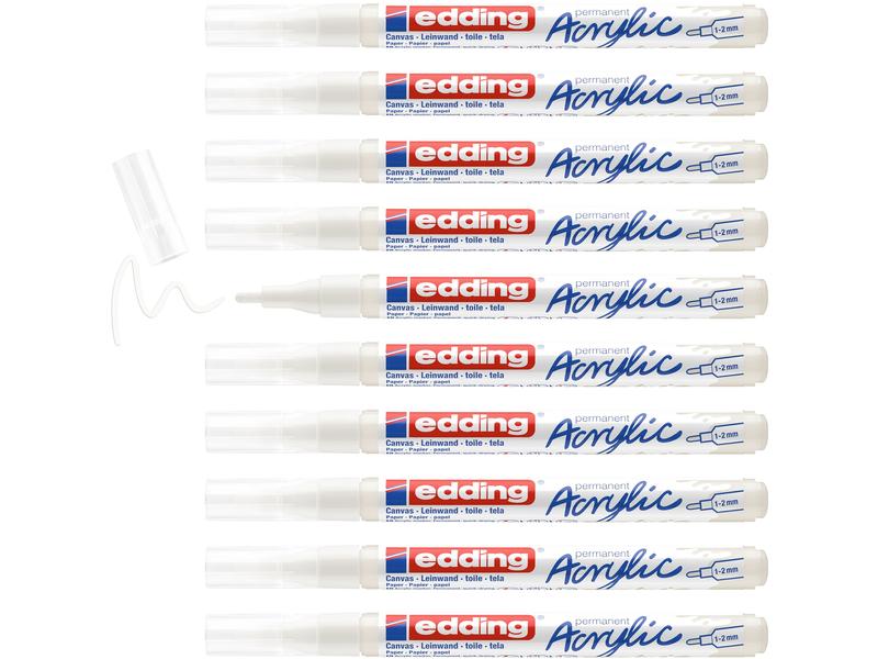 edding Acrylmarker 5300 Fein, Weiss Schnelltrocknende Acrylstifte
