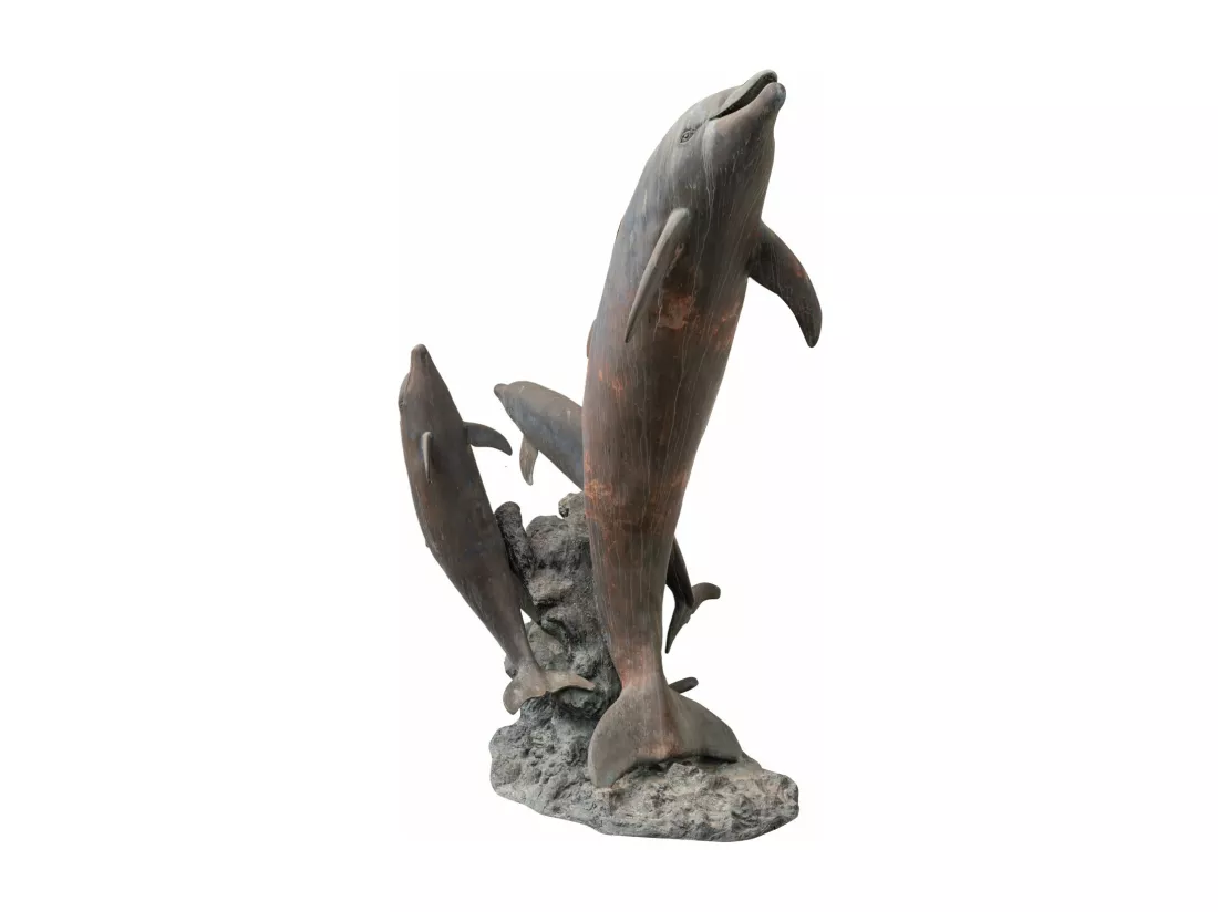 BISCOTTINI Fontaine - Fonte de Bronze - Décorative - Fontaine de Jardin - Extérieur - Fontaine Murale - Décoration Murale - Décoration de Jardin - 190x150x250cm - Dauphin