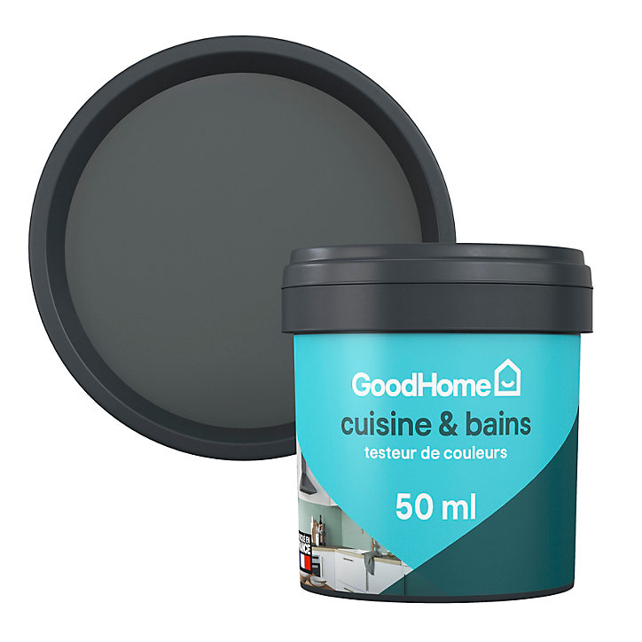 Peinture cuisine et salle de bains GoodHome gris Princeton satin 50ml
