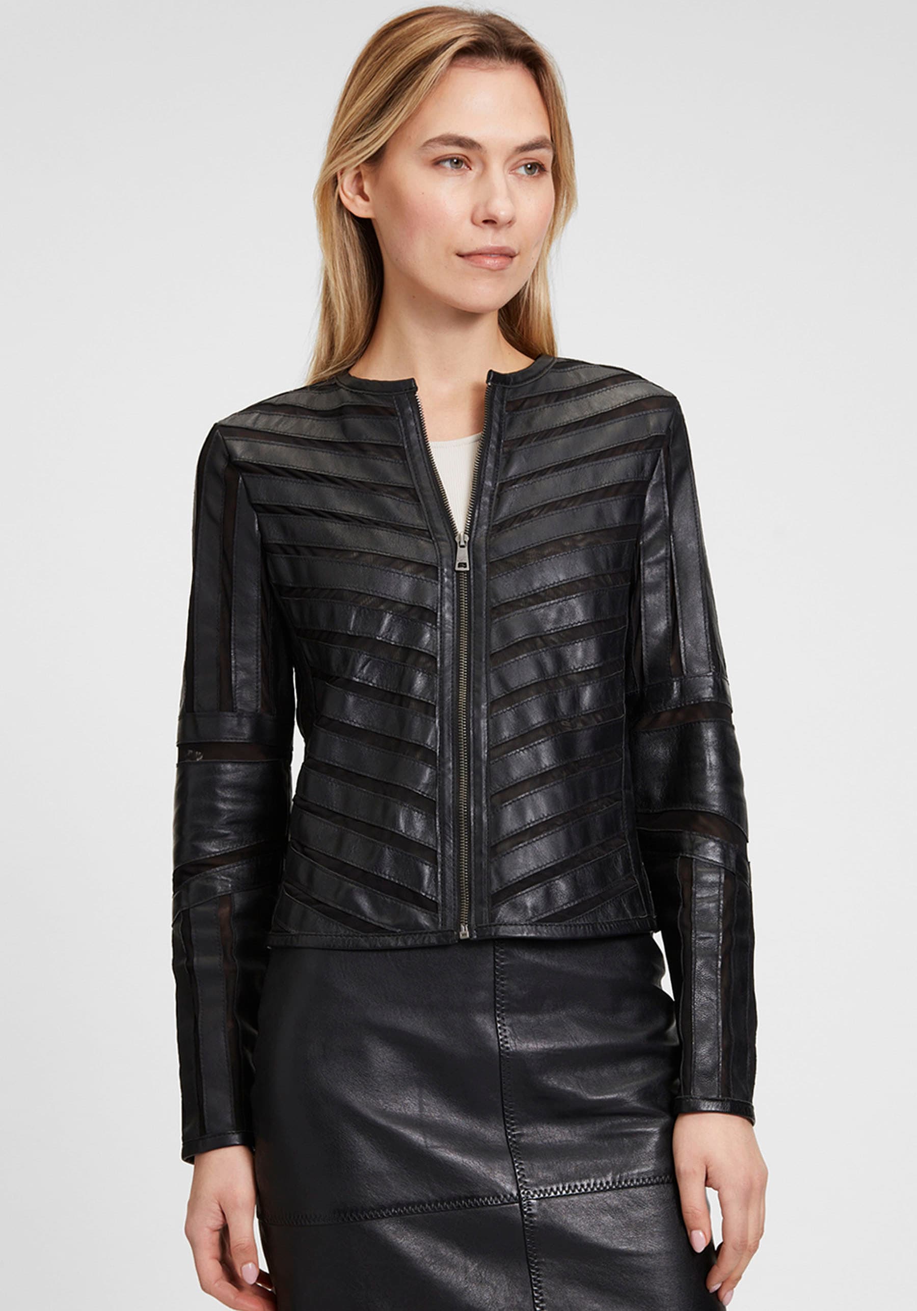 Mauritius Lederjacke »MWSuri LELEV« gepatchtes Leder, Rundhals,Reissverschluss