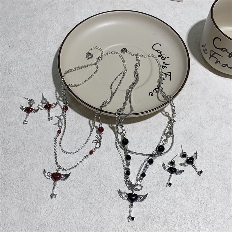 YANYUS - Wing Heart Key gelaagde ketting / oorbel