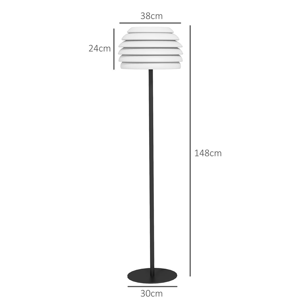 Outsunny vloerlamp, 38cm x 38cm x 148cm, aluminium, zwart