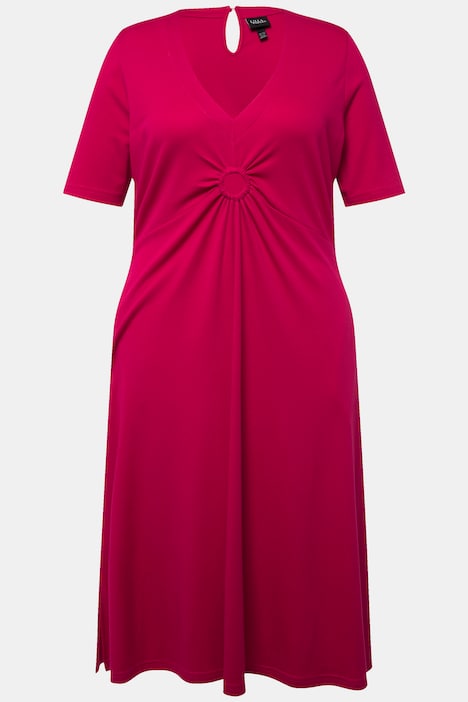 Jersey-Midikleid, A-Linie, V-Ausschnitt, Halbarm