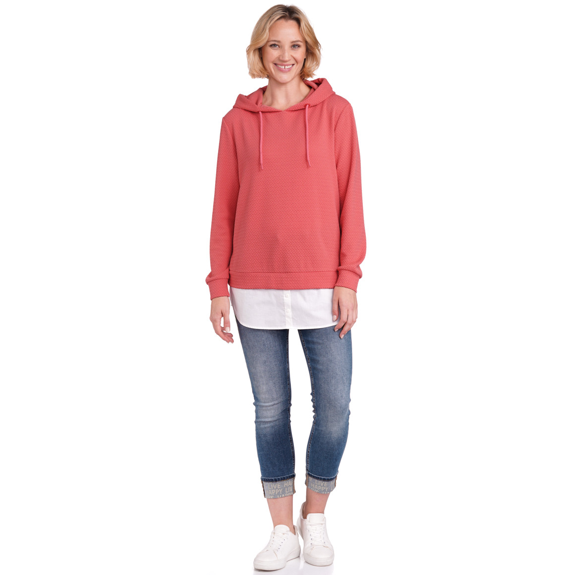 Gina Benotti Damen Hoodie mit Bluseneinsatz hellrot