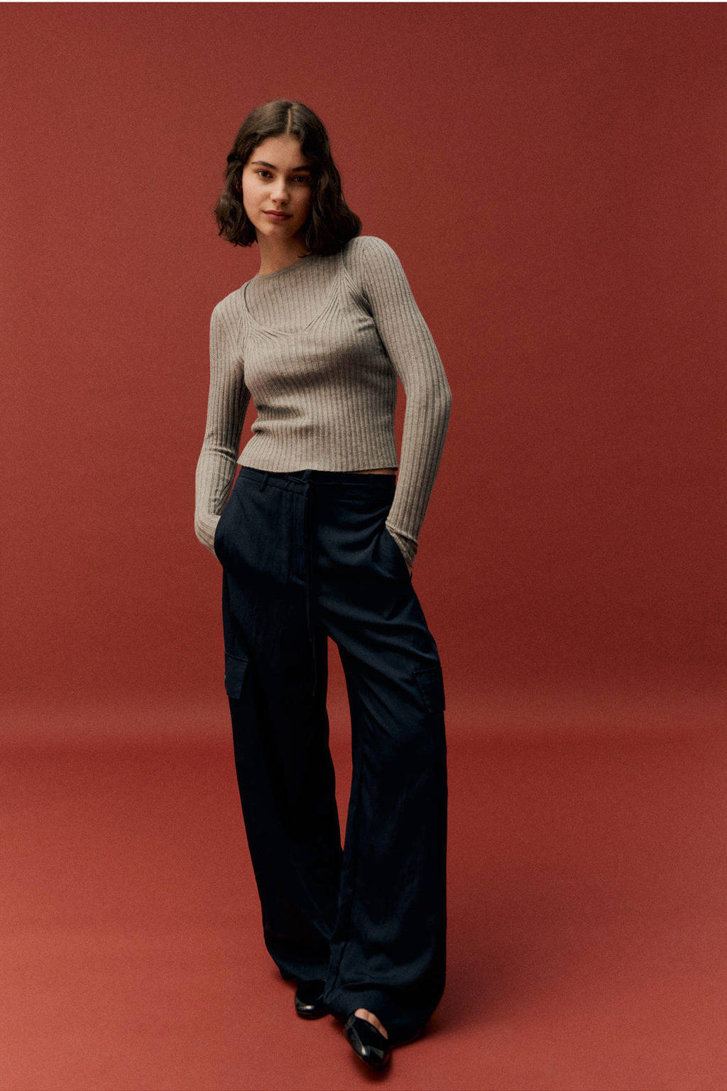 MANGO TEEN wide leg cargobroek marine