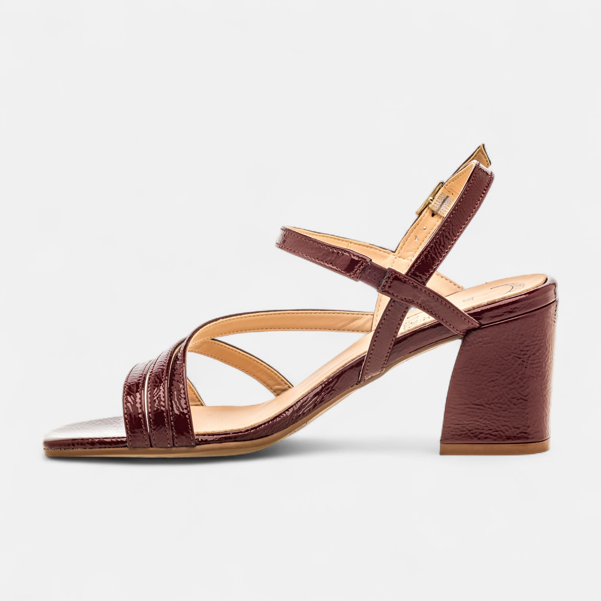 Nu-pieds à talon Femme en cuir bordeaux