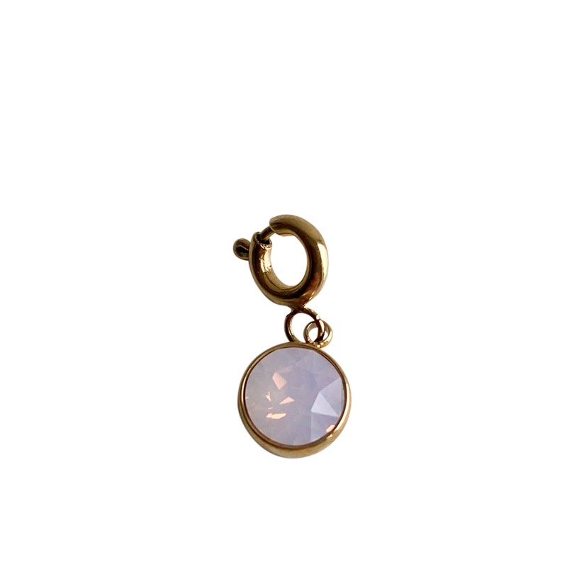 Charm pampille en acier doré avec cristal rose pâle