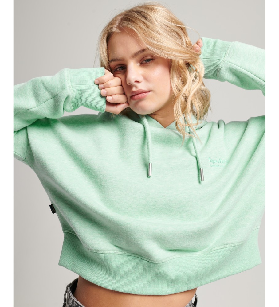 Moletom cropped com capuz e logo vintage da Superdry na cor verde.