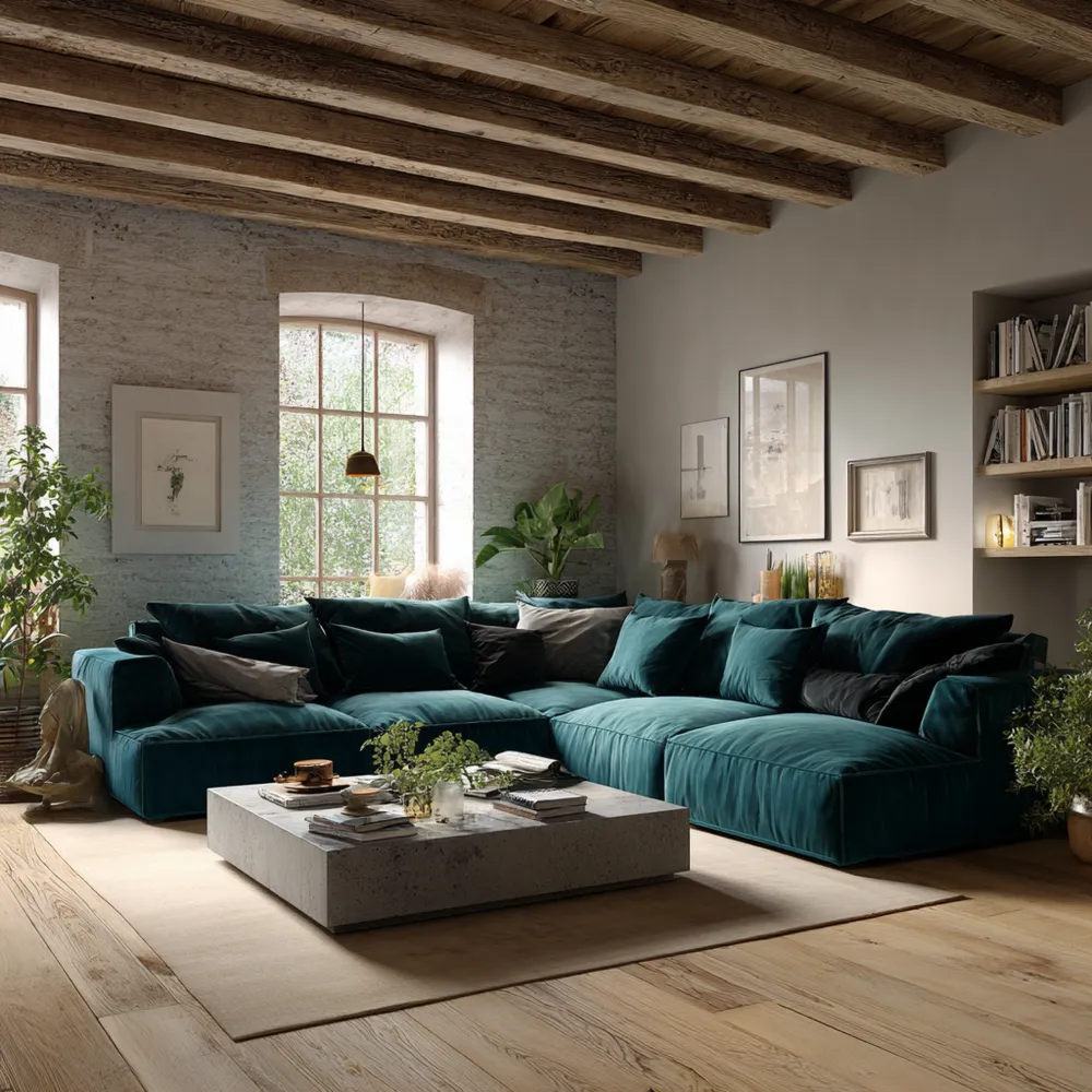 Ecksofa-Set Samt 300x200x85 cm – Dunkelgrün – Modernes Design