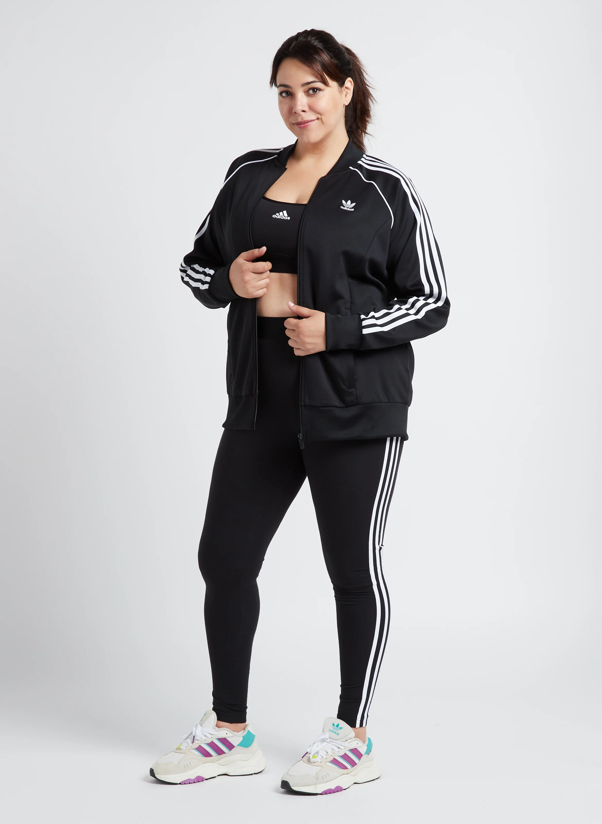 Veste col teddy détail trois bandes| Noir