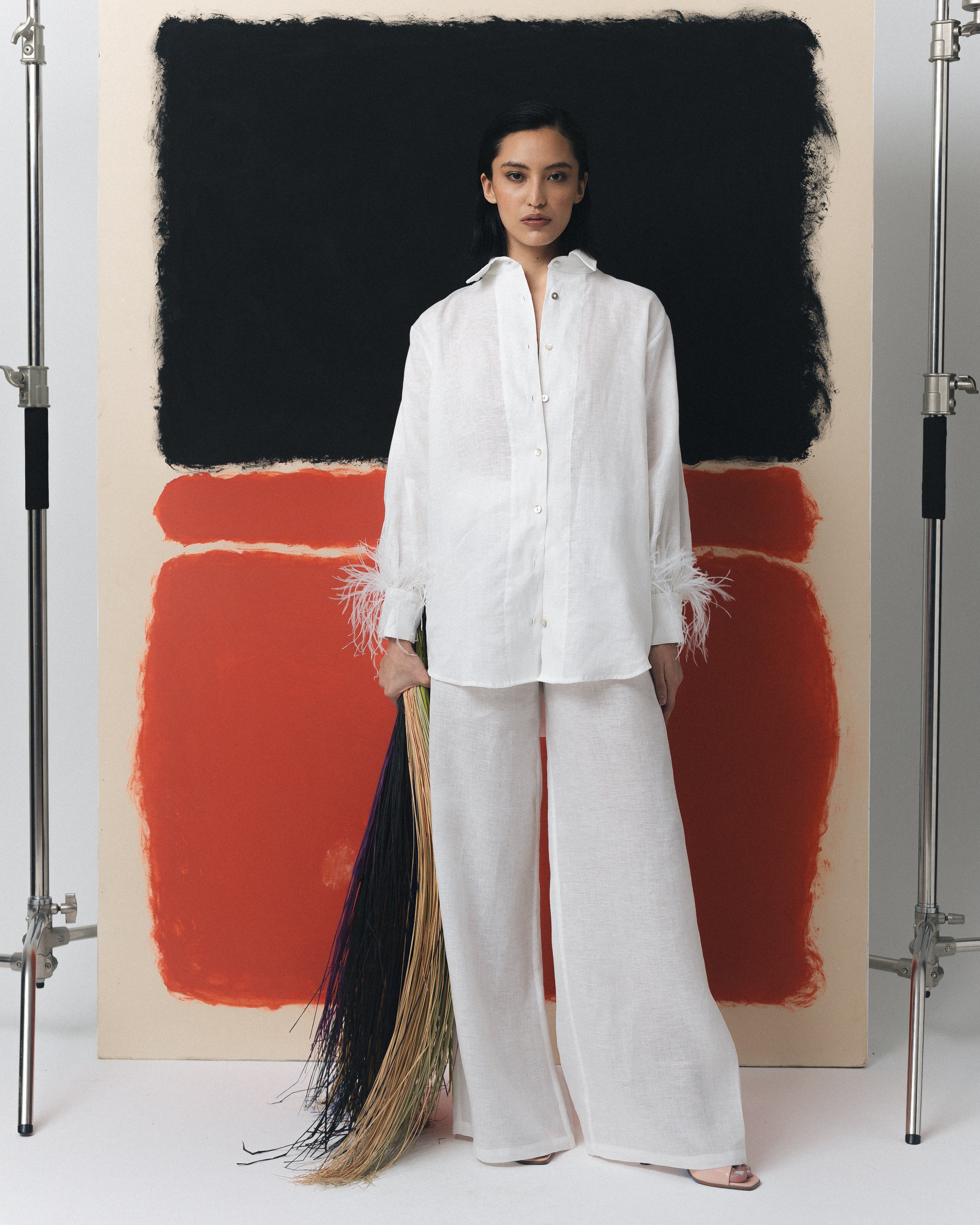 Chemise boyfriend oversize à plumes