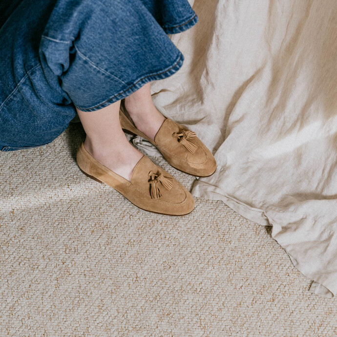 Mocassins à glands  en velours camel