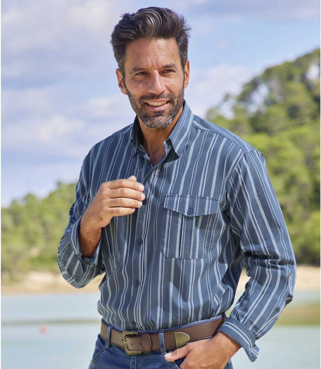 Chemise Popeline Rayée Bleu