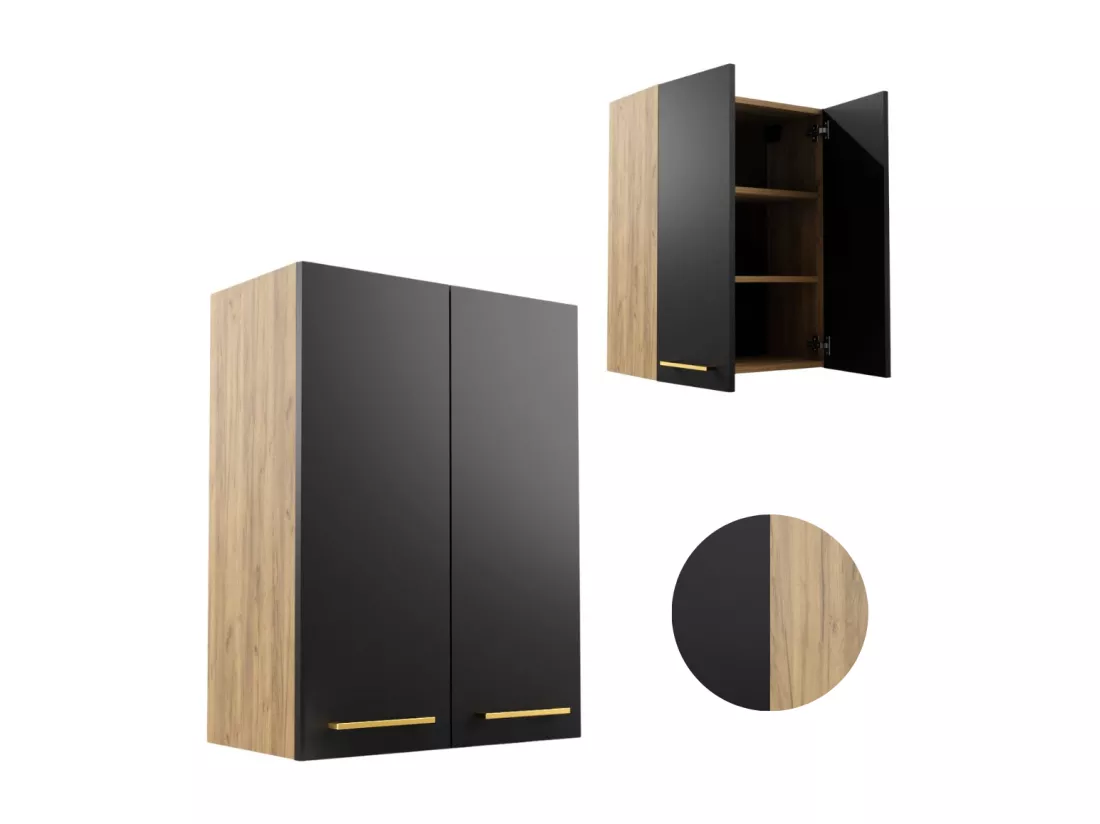Armoire de salle de bain suspendue 60 cm au-dessus de l'évier pour machine à laver Étagères Chêne Craft Noir