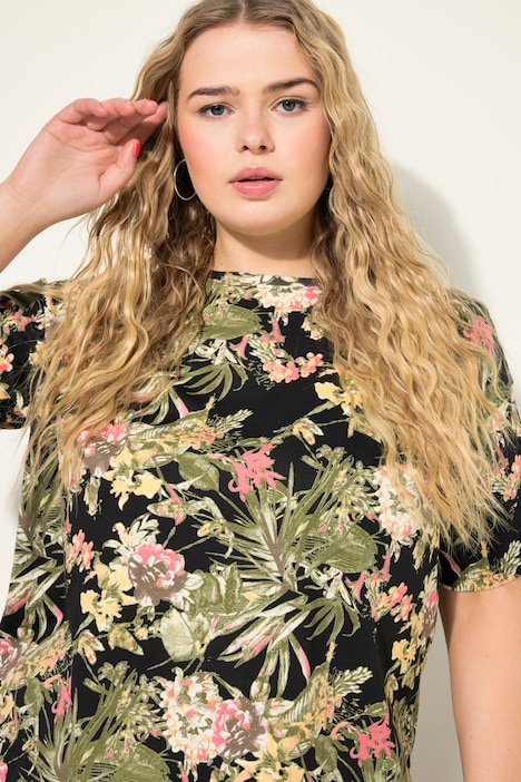 Oversized-Shirt, Tropical-Print, Rundhals, Halbarm