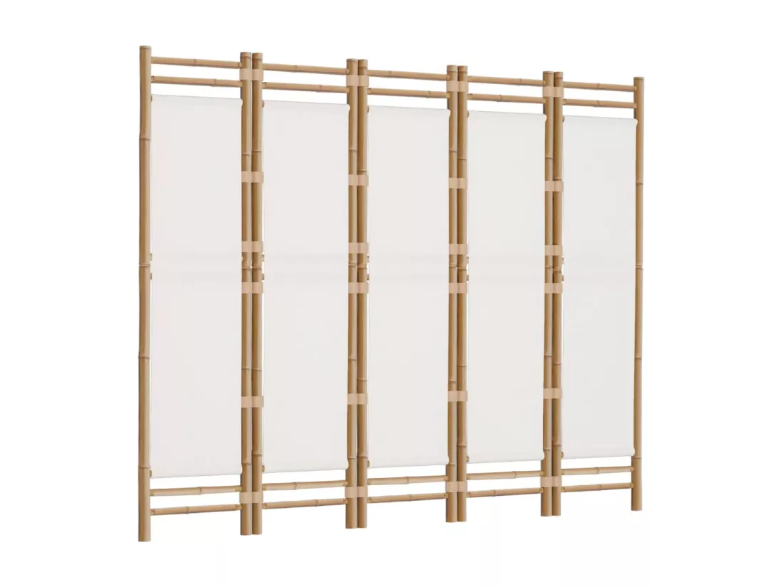 Cloison de séparation pliante 5 panneaux 200 cm Bambou et toile