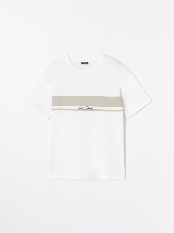 Camiseta estampada com bordado - Branco-sujo