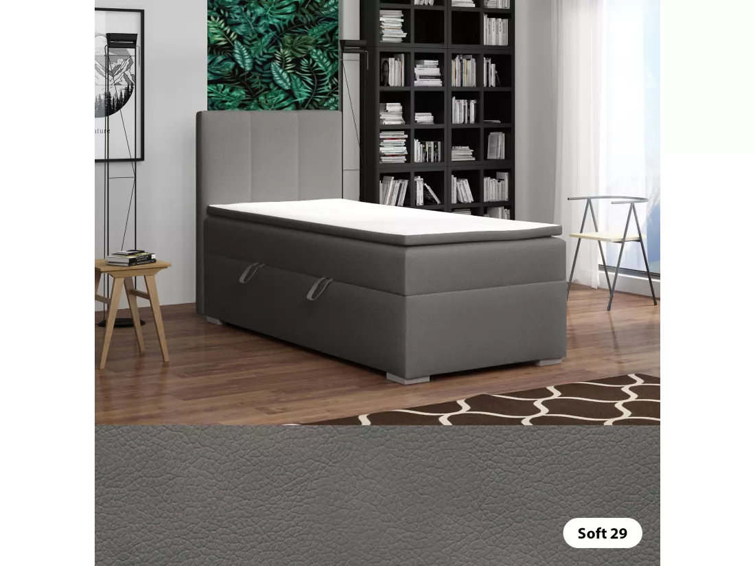 LIT SIMPLE avec tiroir de rangement et surmatelas, côté gauche Monaco Mini 100x200 cm, Soft 29 (Gris)