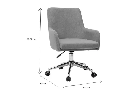 Chaise de bureau à roulettes en tissu gris clair et acier chromé SHANA