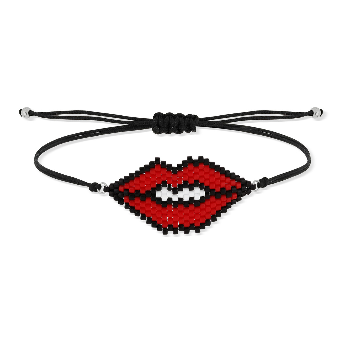 Bracelet cordon noir perles de rocaille bouche