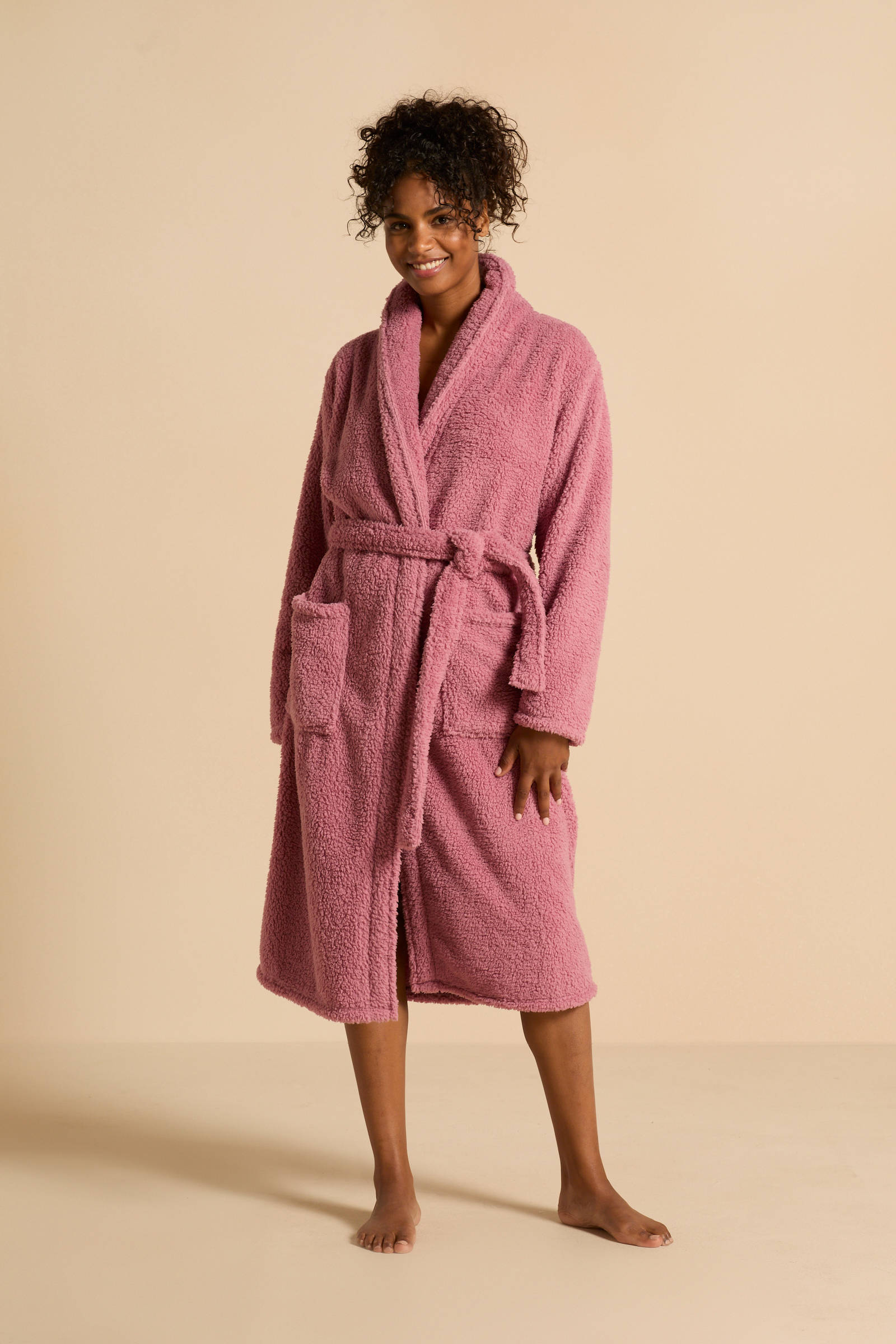 ten Cate teddy fleece badjas roze