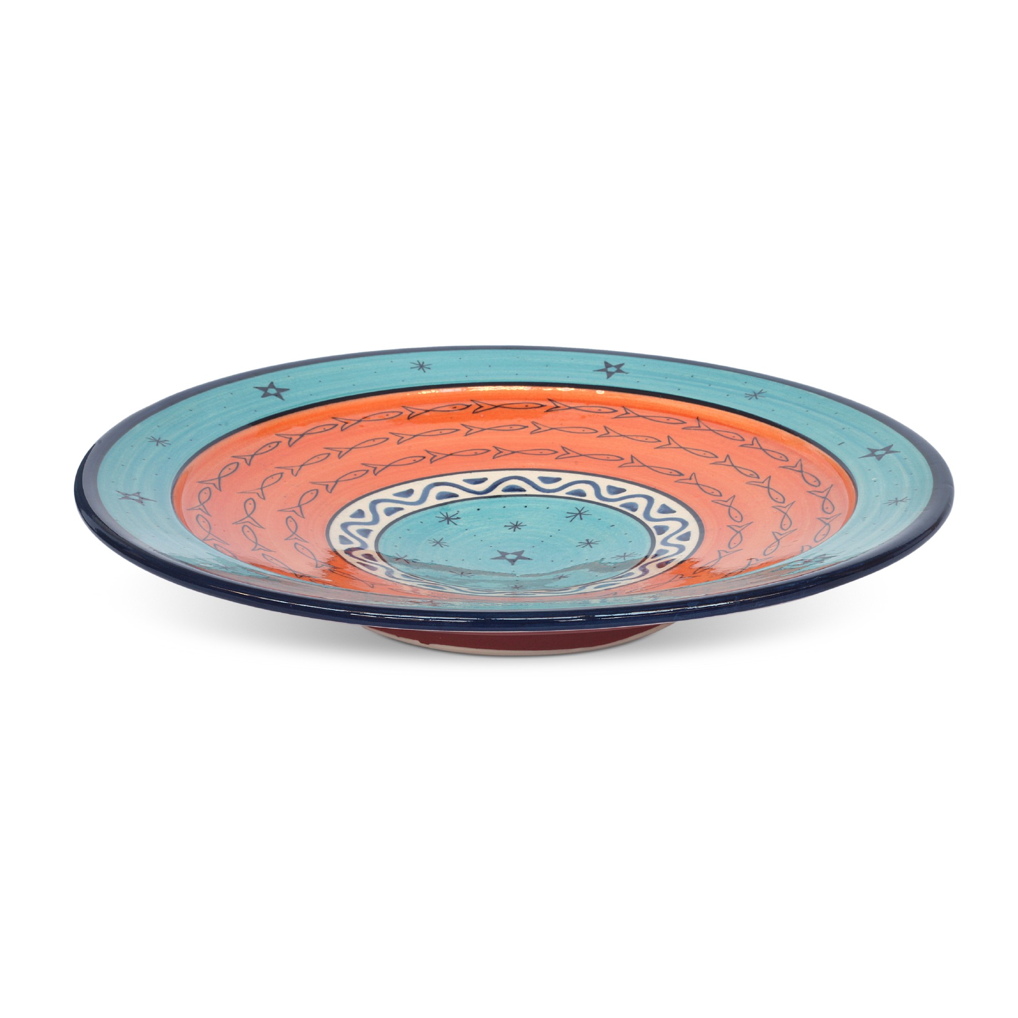 Zierteller 'Fisch', blau, orange, Ø 40 cm, H 6 cm von fischer's lagerhaus