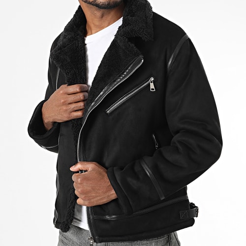 Veste Zippée Col Fourrure Noir