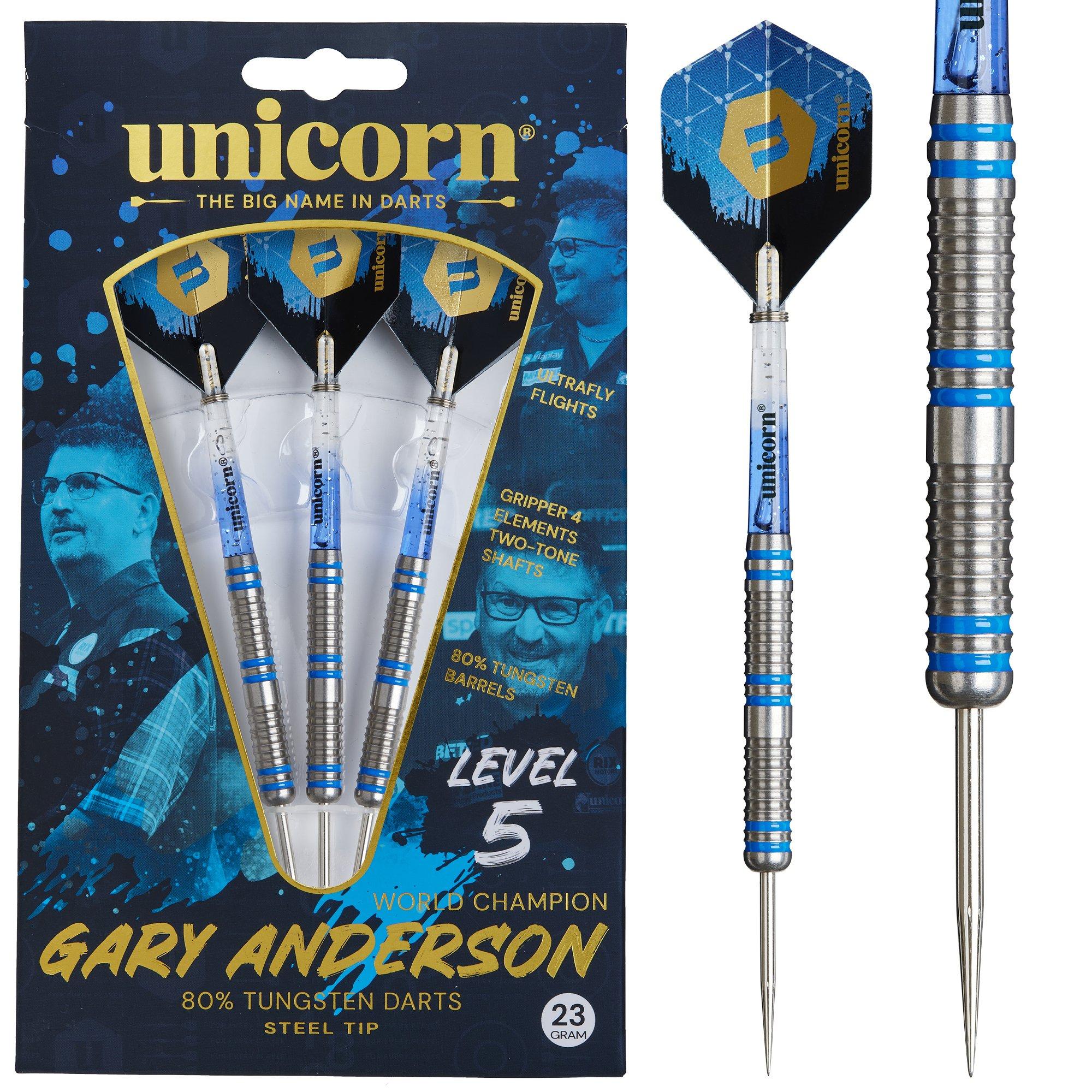 Unicorn Darts Steel Tip Darts Set Level 5 Gary Anderson 21g 23g or 25g
