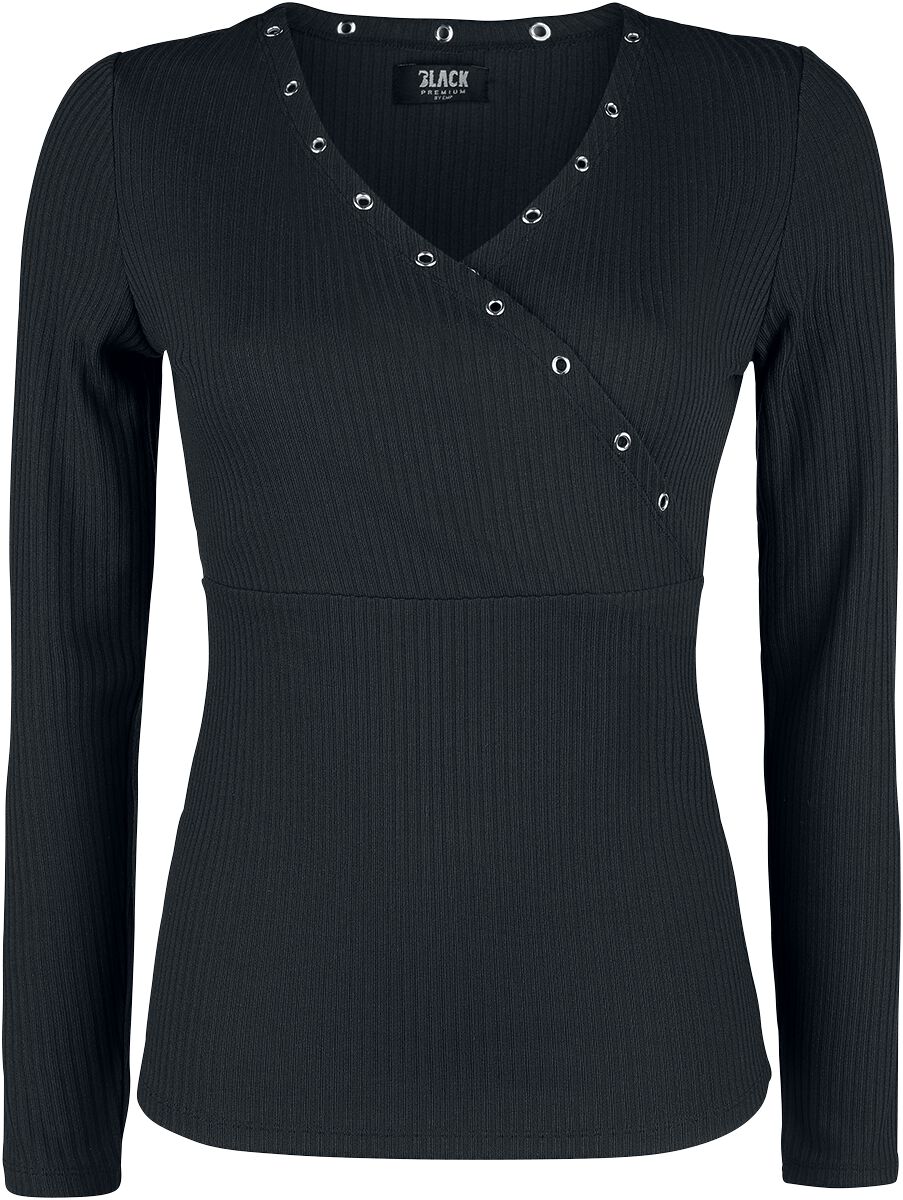 Haut Manches Longues Noir Avec Œillets & Col En V | Black Premium by EMP T-shirt manches longues
