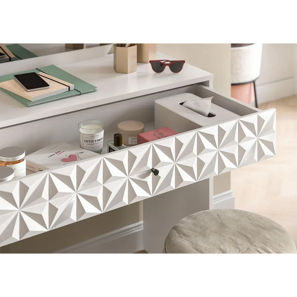 Hioshop Prisma kaptafel 1 lade 1 spiegel wit