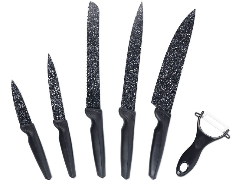 GOURMETmaxx Messerset mit Sparschäler 6-teilig, Schwarz Messerset