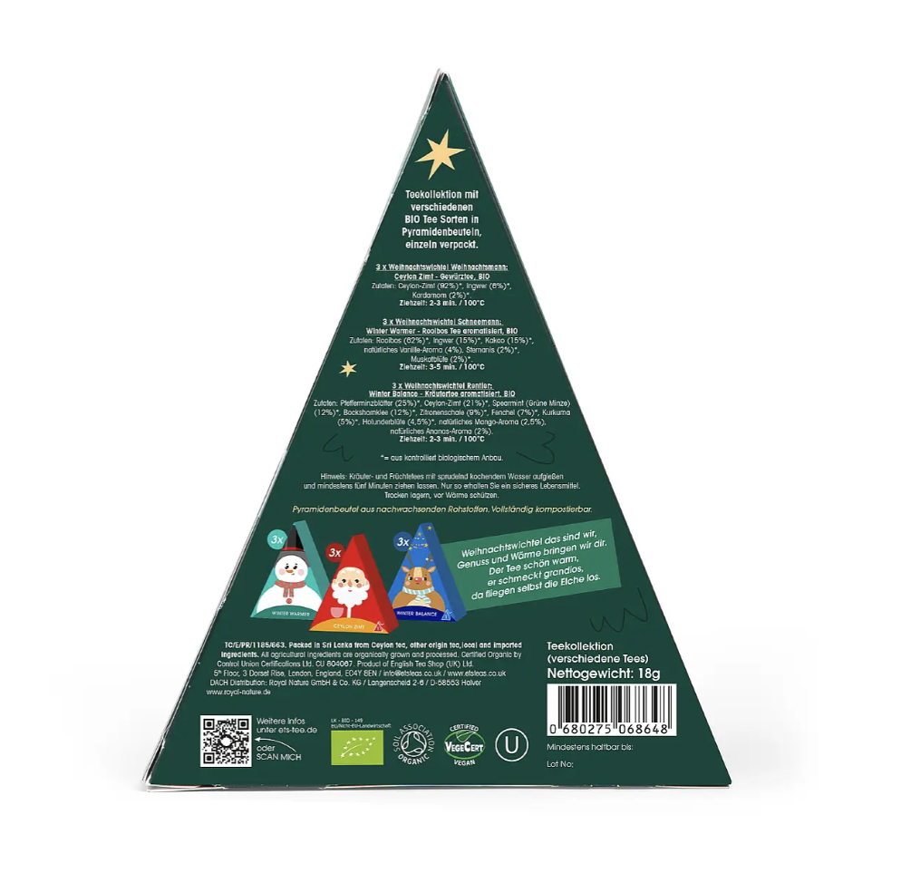 (9-tlg. Set) Weihnachtswichtel Bio Wintertee Pyramiden Teebeutel Geschenkbox (68648) - Dunkelgrün